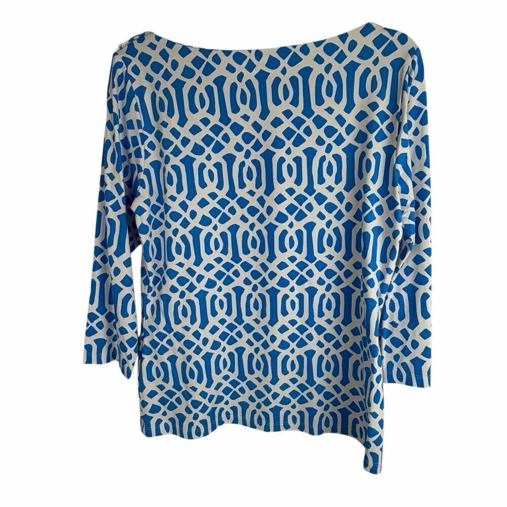 J. McLaughlin blue and white lattice 3/4 sleeve blouse- size L